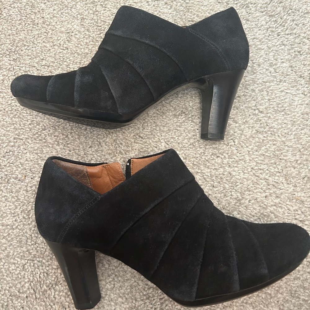 Clarks Black Suede Heeled Boots